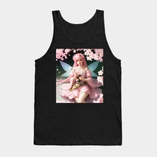 Beautiful Pink Sakura Flower Japanese Manga Girl Cherry Blossom Fairy Tank Top